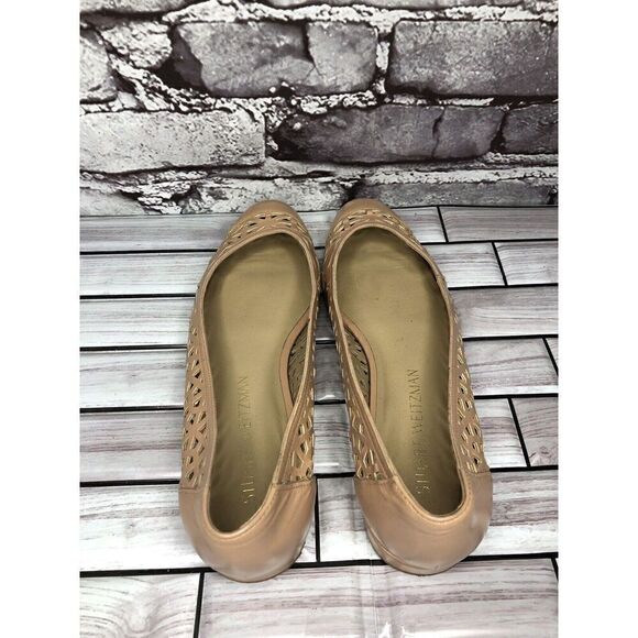 Stuart Weitzman Pink Nude Leather Laser Cut Cap Toe Ballet Flats Women’s 6.5M US - Picture 6 of 16